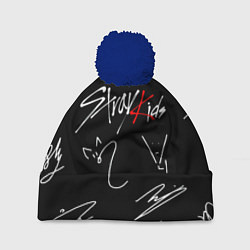 Шапка с помпоном Stray kids автографы лого, цвет: 3D-тёмно-синий