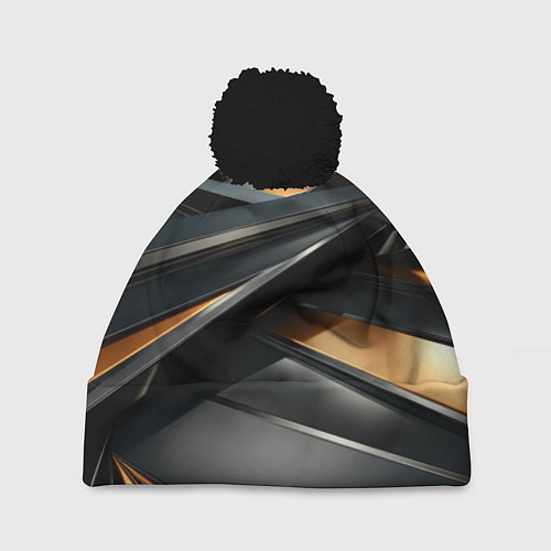 Шапка c помпоном Черная абстракция геометрия / 3D-Черный – фото 1
