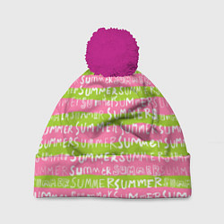 Шапка с помпоном Summer pattern, цвет: 3D-малиновый