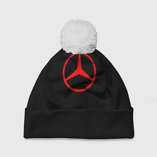 Шапка c помпоном Mercedes logo red / 3D-Белый – фото 1