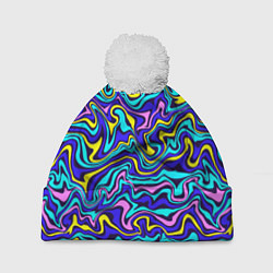 Шапка с помпоном Psychedelic multicolored pattern, цвет: 3D-белый