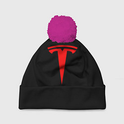 Шапка с помпоном Tesla red logo, цвет: 3D-малиновый