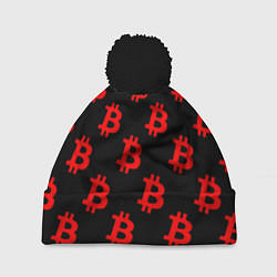 Шапка c помпоном Bitcoin red logo money