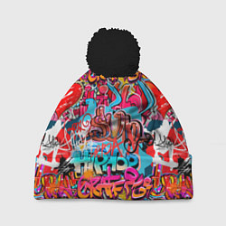 Шапка с помпоном Hip hop graffiti pattern, цвет: 3D-черный