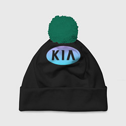 Шапка с помпоном KIA logo neon, цвет: 3D-зеленый