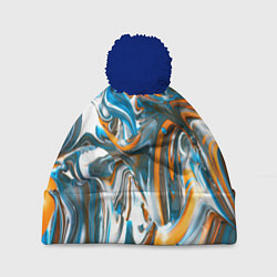 Шапка с помпоном Иллюзия смешанных абстрактных красок, цвет: 3D-тёмно-синий