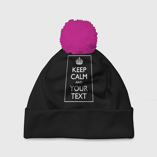 Шапка c помпоном Keep calm and text / 3D-Малиновый – фото 1