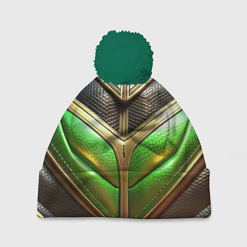Шапка c помпоном Футуристичная объемная текстура из кожи / 3D-Зеленый – фото 1
