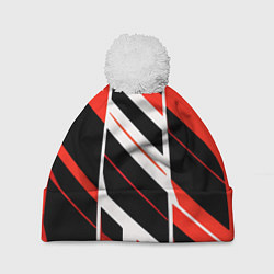 Шапка c помпоном Black and red stripes on a white background