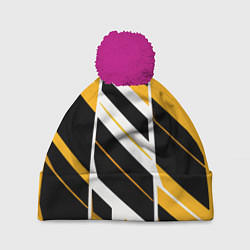 Шапка c помпоном Black and yellow stripes on a white background