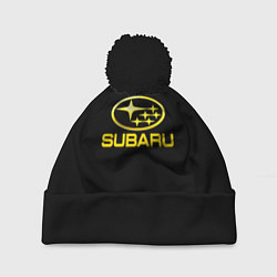Шапка с помпоном Subaru logo yellow, цвет: 3D-черный