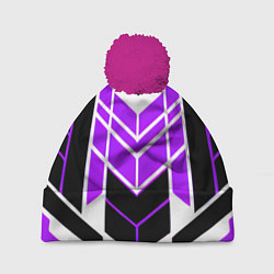 Шапка с помпоном Purple and black stripes on a white background, цвет: 3D-малиновый