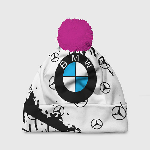 Шапка c помпоном BMW x Mercedes краски / 3D-Малиновый – фото 1