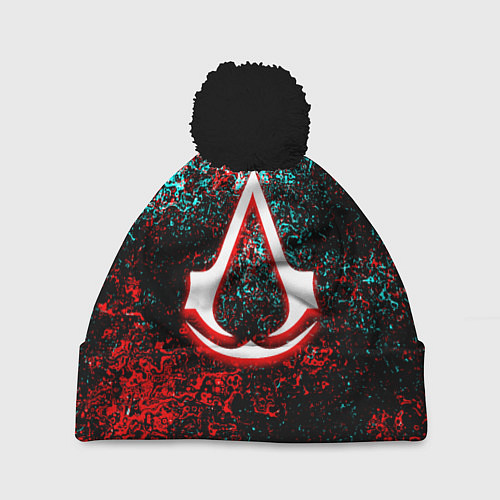 Шапка c помпоном Assassins Creed logo glitch / 3D-Черный – фото 1