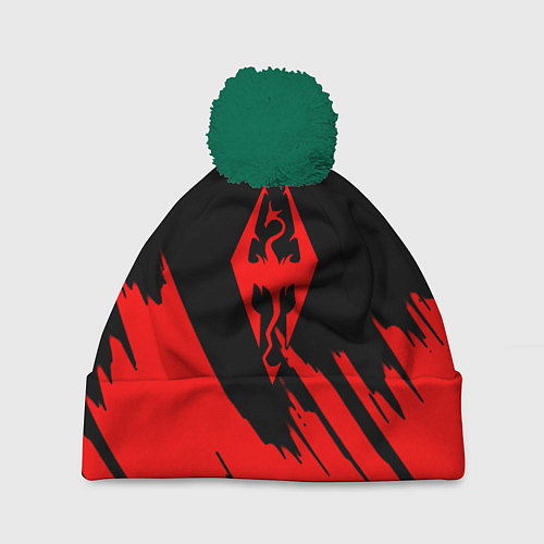Шапка c помпоном The elder scrolls красные штрихи / 3D-Зеленый – фото 1