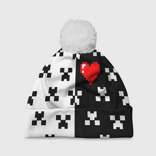 Шапка c помпоном Minecraft pattern love / 3D-Белый – фото 1