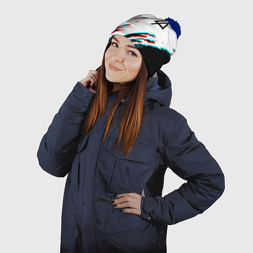 Шапка c помпоном Linkin park краски глитч / 3D-Тёмно-синий – фото 2