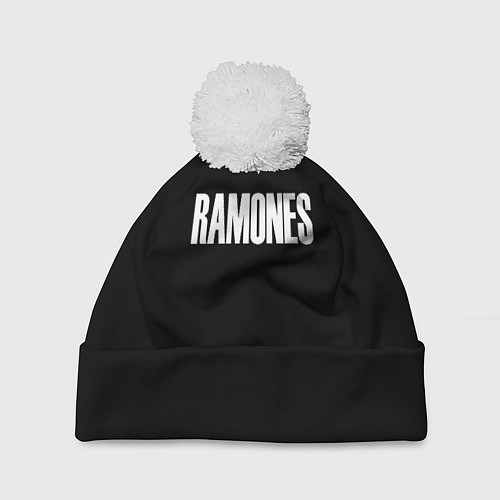 Шапка c помпоном Ramones white logo / 3D-Белый – фото 1