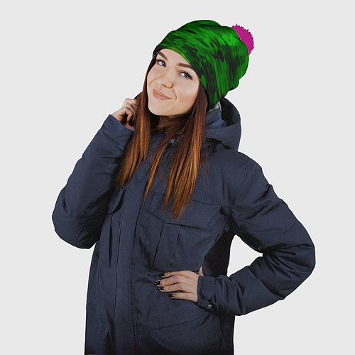 Шапка c помпоном Камуфляж с водой / 3D-Малиновый – фото 2