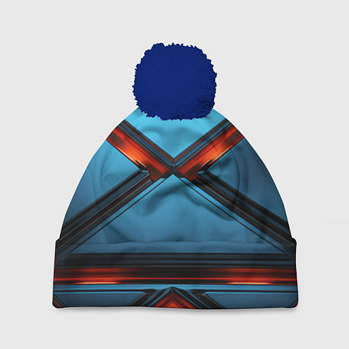 Шапка c помпоном Абстрактные треугольные плиты со светом / 3D-Тёмно-синий – фото 1