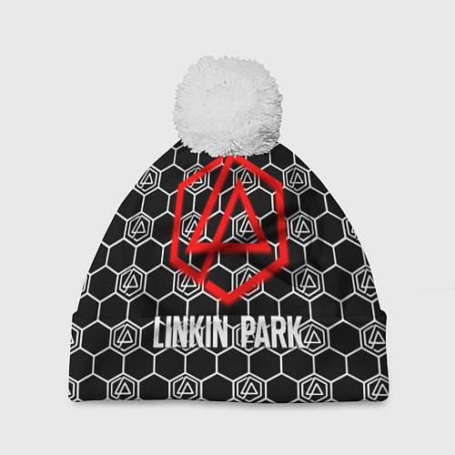 Шапка c помпоном Linkin park logo pattern / 3D-Белый – фото 1