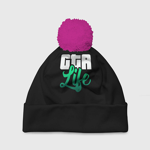 Шапка c помпоном GTA life logo / 3D-Малиновый – фото 1