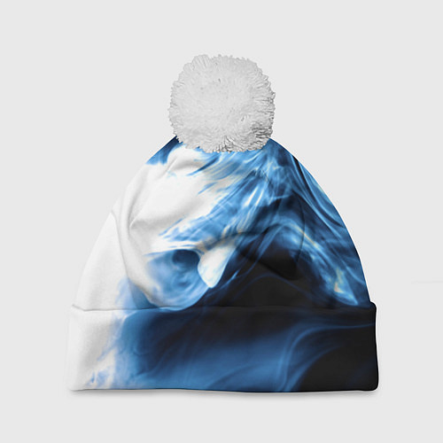 Шапка c помпоном Дым смок вейпа текстура / 3D-Белый – фото 1