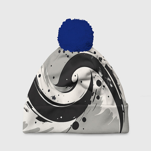 Шапка c помпоном Инь-янь абстракция - нейроарт / 3D-Тёмно-синий – фото 1