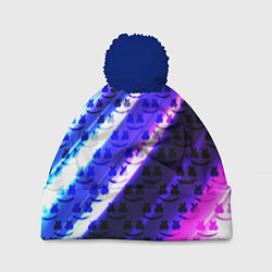Шапка с помпоном Marshmello неоновый паттерн, цвет: 3D-тёмно-синий