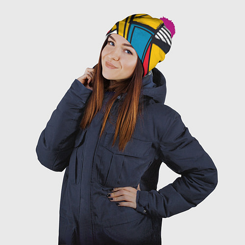 Шапка c помпоном Загаражное граффити / 3D-Малиновый – фото 2