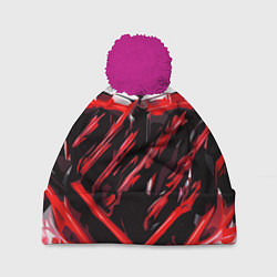 Шапка с помпоном Red and white abstraction on a black background, цвет: 3D-малиновый