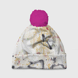 Шапка с помпоном Стена с потрескавшейся краской и надписи, цвет: 3D-малиновый