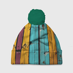 Шапка c помпоном Цветные доски