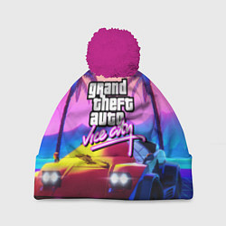 Шапка с помпоном Vice city retro wave Lambo, цвет: 3D-малиновый