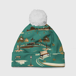 Шапка c помпоном Осенний городской парк