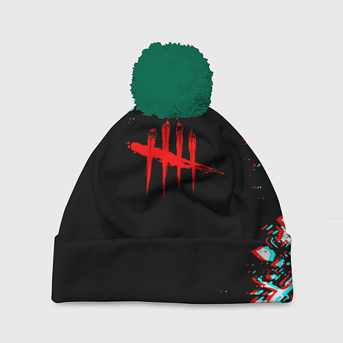 Шапка c помпоном Dead by daylight глитч / 3D-Зеленый – фото 1