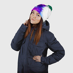 Шапка с помпоном Неоновые треугольники абстракция, цвет: 3D-зеленый — фото 2