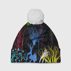 Шапка с помпоном Неоновый сюреализм, цвет: 3D-белый