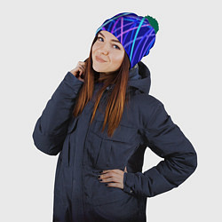 Шапка с помпоном Неоновая текстура геометрия, цвет: 3D-зеленый — фото 2