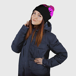 Шапка с помпоном Tekken розовая геометрия, цвет: 3D-малиновый — фото 2