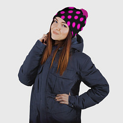 Шапка с помпоном Эмо эстетика - черно розовый горох, цвет: 3D-малиновый — фото 2