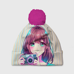 Шапка c помпоном Девушка с фотоаппаратом