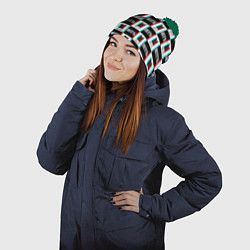 Шапка с помпоном BTS glitch pattern, цвет: 3D-зеленый — фото 2