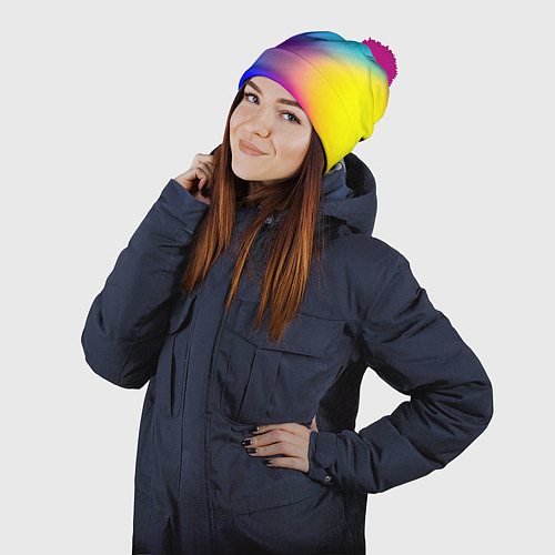 Шапка c помпоном Линии геометрии градиент / 3D-Малиновый – фото 2