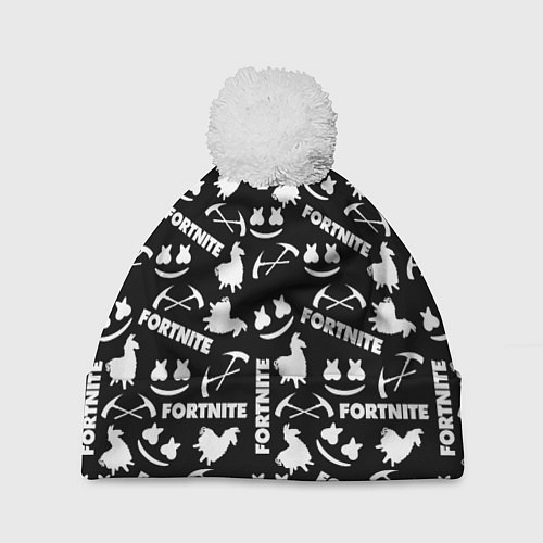 Шапка c помпоном Fortnite black pattern / 3D-Белый – фото 1