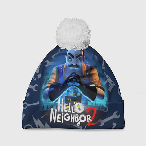 Шапка c помпоном Привет сосед из игры Hello Neighbor / 3D-Белый – фото 1