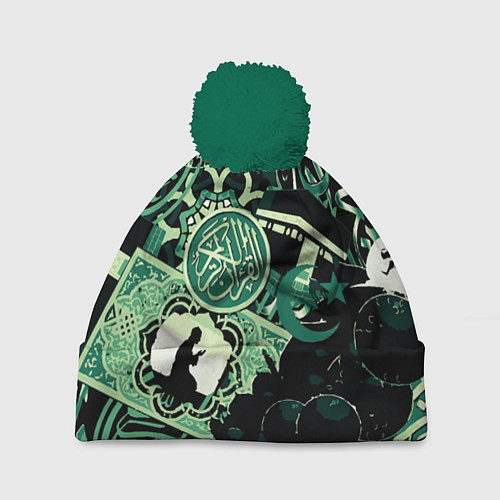 Шапка c помпоном Полумесяц и мусульманские узоры / 3D-Зеленый – фото 1