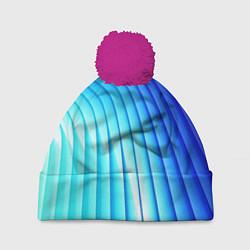 Шапка с помпоном Полосы неоновый градиент, цвет: 3D-малиновый
