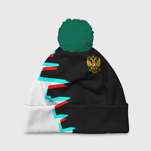 Шапка c помпоном Герб текстура глитч / 3D-Зеленый – фото 1