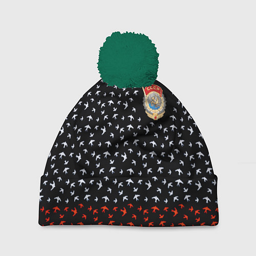 Шапка c помпоном Герб РФ и ссср ласточки / 3D-Зеленый – фото 1